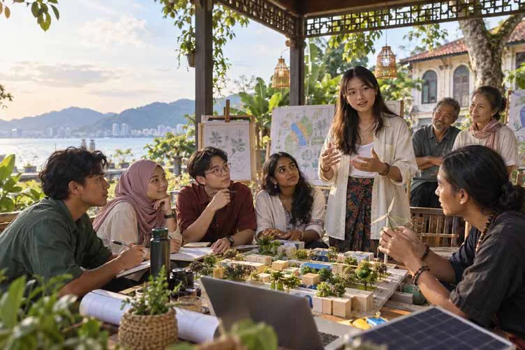 Youth from different backgrounds co-designing a model of a future town